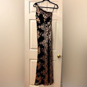 Fashion Nova All Nighter Sequin one shoulder dress.